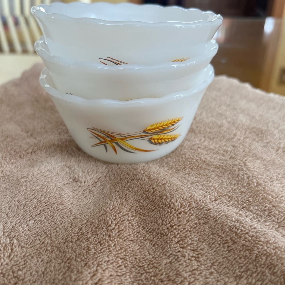 Vintage White Bowls with Wheat Design